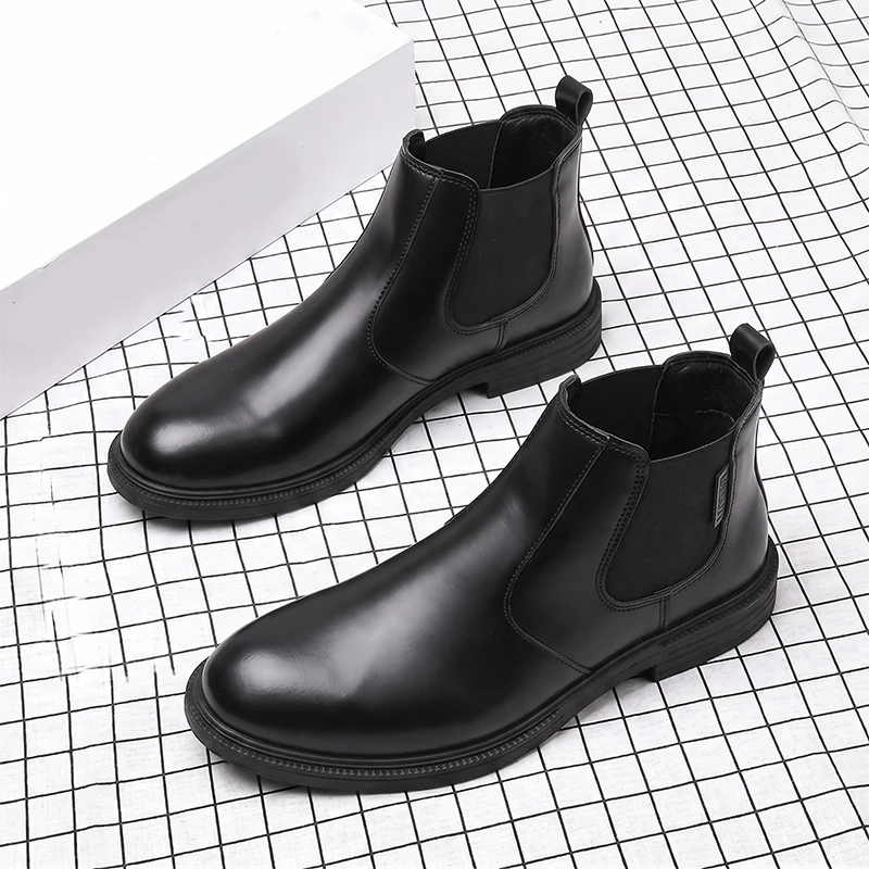 Men Formal Wear With Boots - 남성용 가죽 첼시 부츠, 슬립온 디자인,