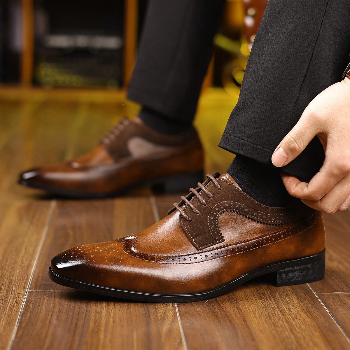 Formal Men Daily Wear Footwear - 남성용 윙팁 브로그 스타일의 끈으로 묶는