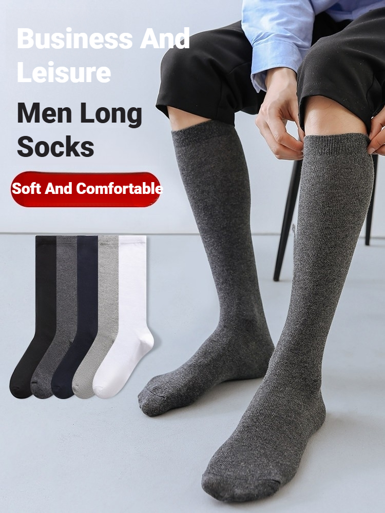 Sock Garter Men - 남성용 단색 롱삭스 1켤레, 부드러운 신축성