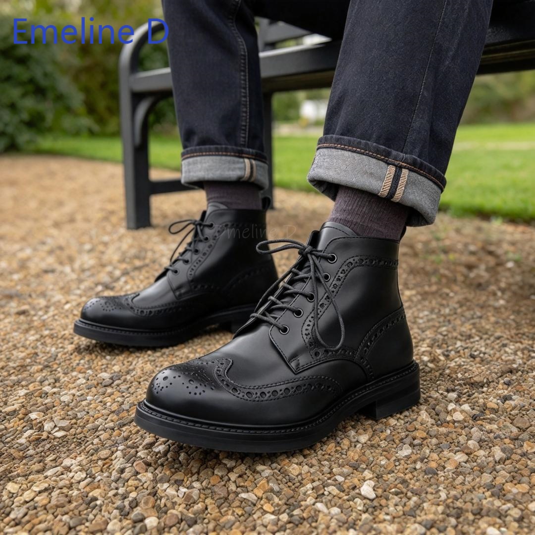 남성용 브로그 스타일 앵클 부츠, 천연 가죽 소재, 윙 - Formal Men Daily Wear Footwear 리뷰 및 가격