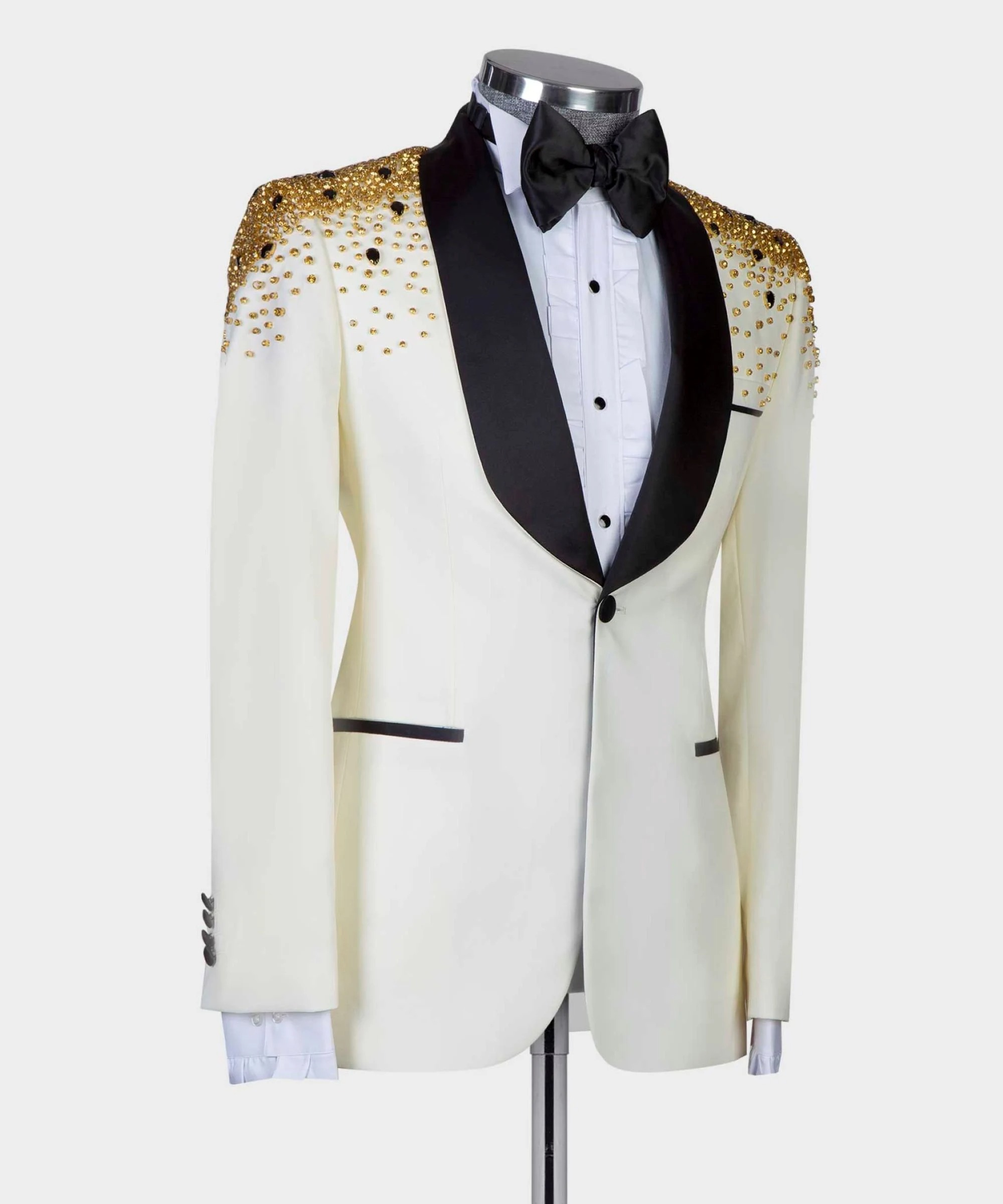 남성용 럭셔리 크리스탈 비즈 수트 남성용 베딩 숄 라펠 - Men Formal Wear Modern 리뷰 및 가격