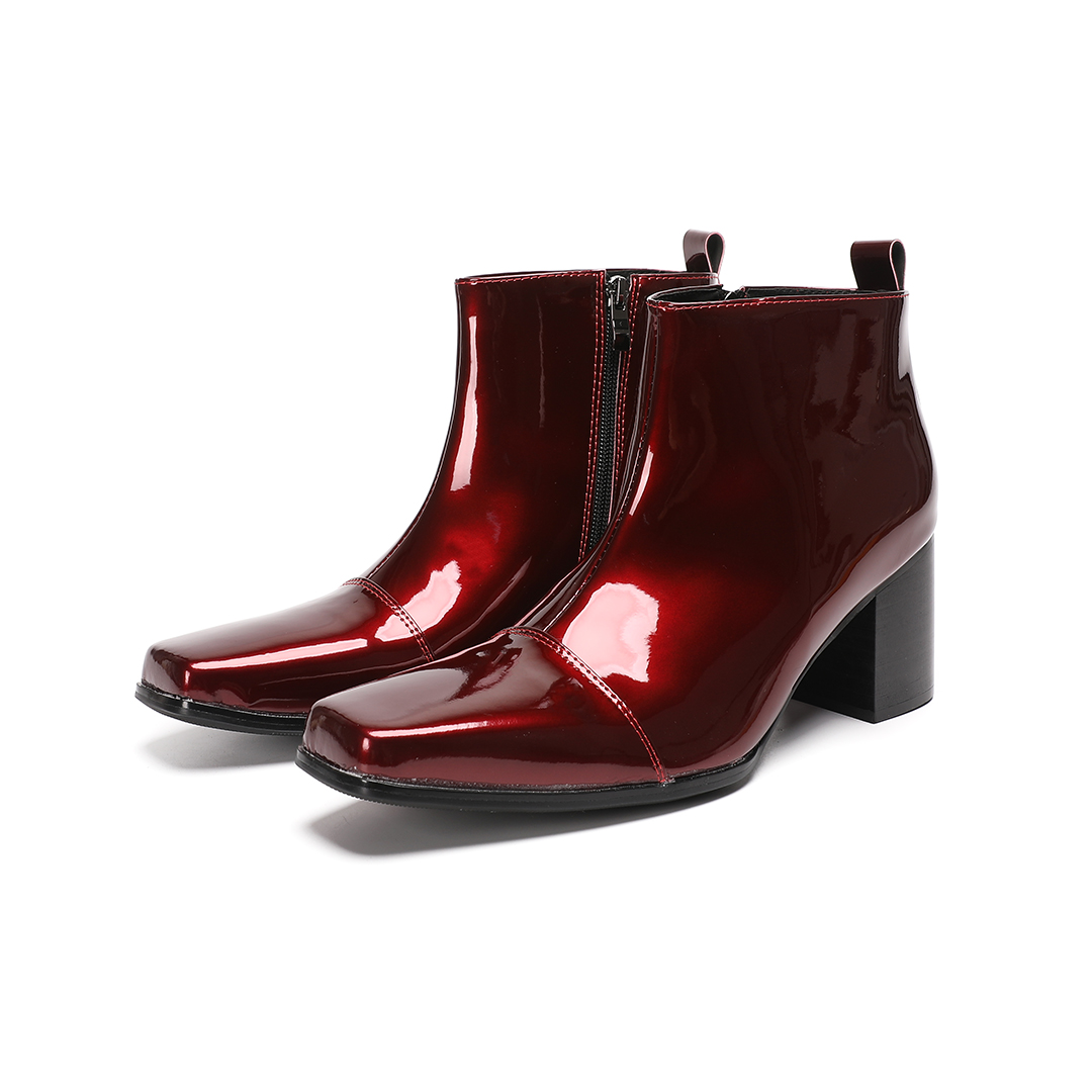 남성용 레드 천연 가죽 하이힐 앵클 부츠, 지퍼 스퀘어 - Men Formal Wear With Boots 리뷰 및 가격